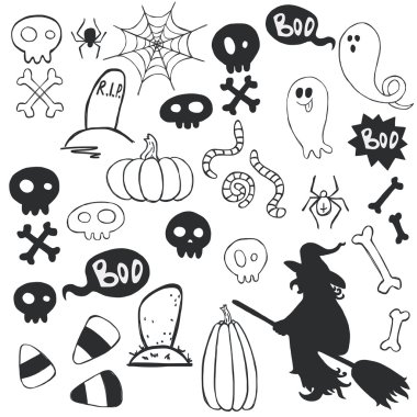 Cadılar Bayramı karikatür hayaletlerle doodles.