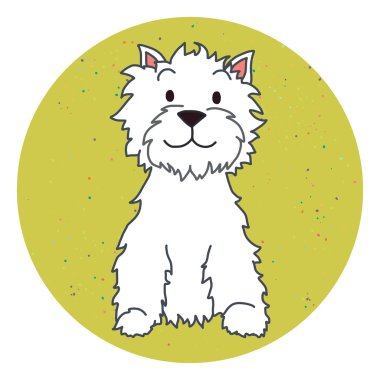 Yeşil daire içinde beyaz karikatür köpek