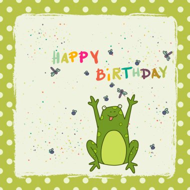 Doğum günü kartı ile mutlu karikatür kurbağa