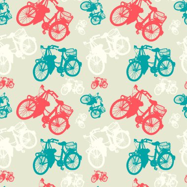 Vintage Bisiklet siluetleri ile desen