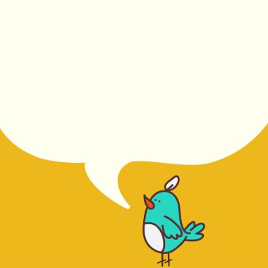 Karikatür kuş ile bir konuşma balonu