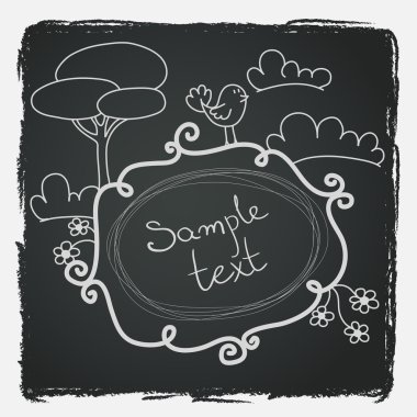 Doodle kare kuş ve ağaçları ile