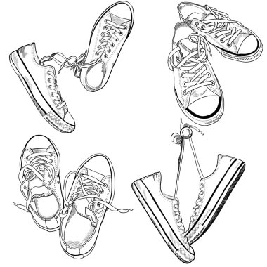 Sneakers drawn in a sketch style clipart