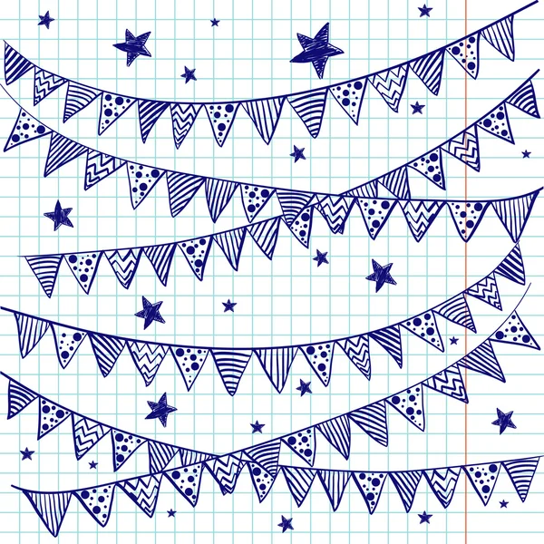 Bunting leeuwenvlaggetjes op een kwadraat notebookpapier. — Stockvector