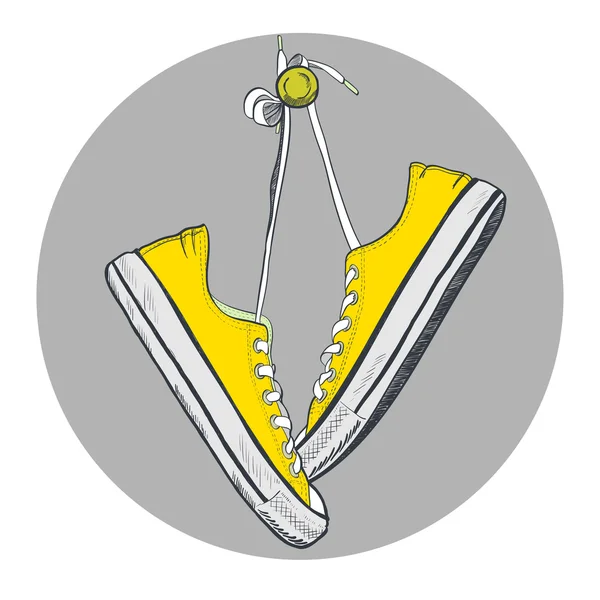 Pair of yellow sneakers — Stock Vector