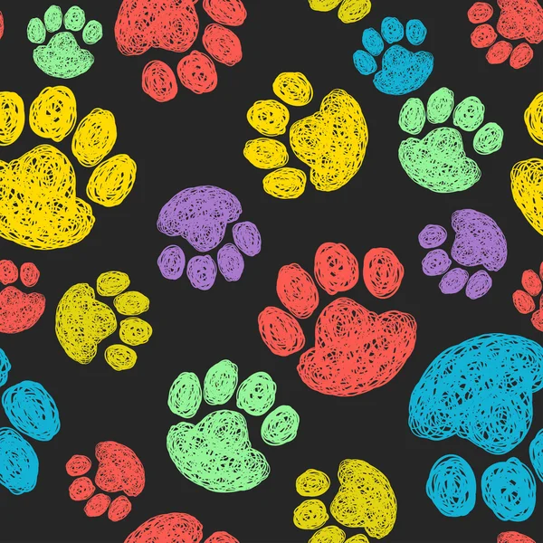 Pattern with colorful paw prints — Stock Vector