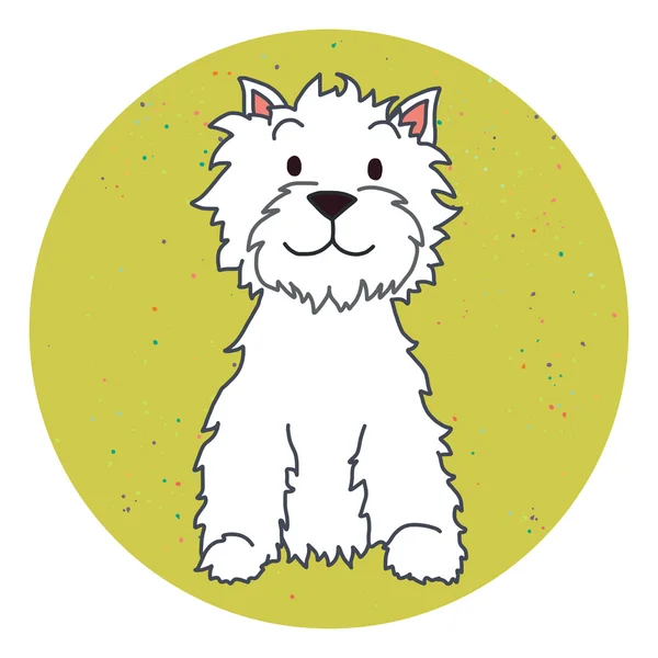 Perro de dibujos animados blanco en círculo verde — Vector de stock