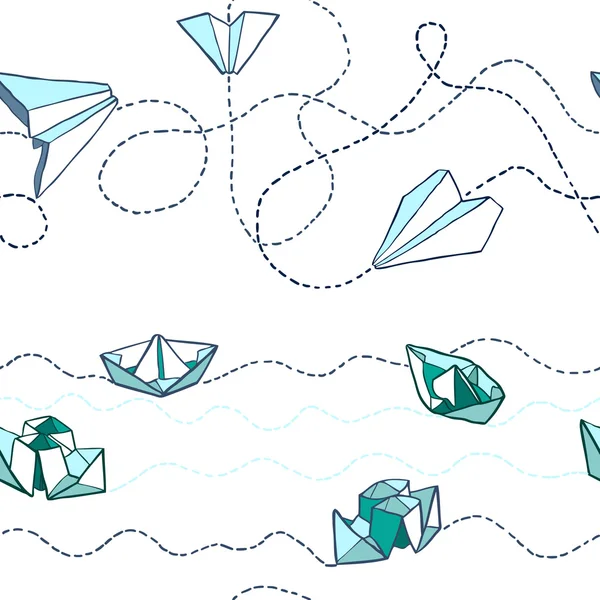 Origami paper boats and planes — Stock Vector