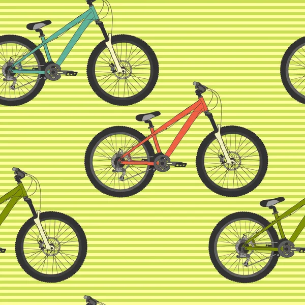 Pattern with colorful mountain bicycles — Stock Vector