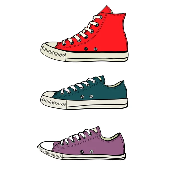 Set de zapatillas altas, bajas y delgadas — Vector de stock