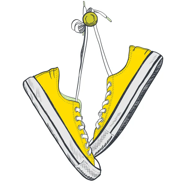 Pair of yellow sneakers — Stock Vector