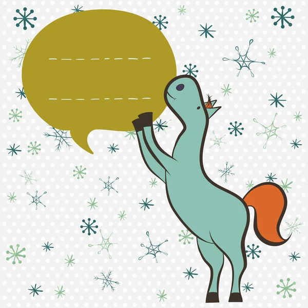 Winter greeting card with cartoon horse — Stock Vector