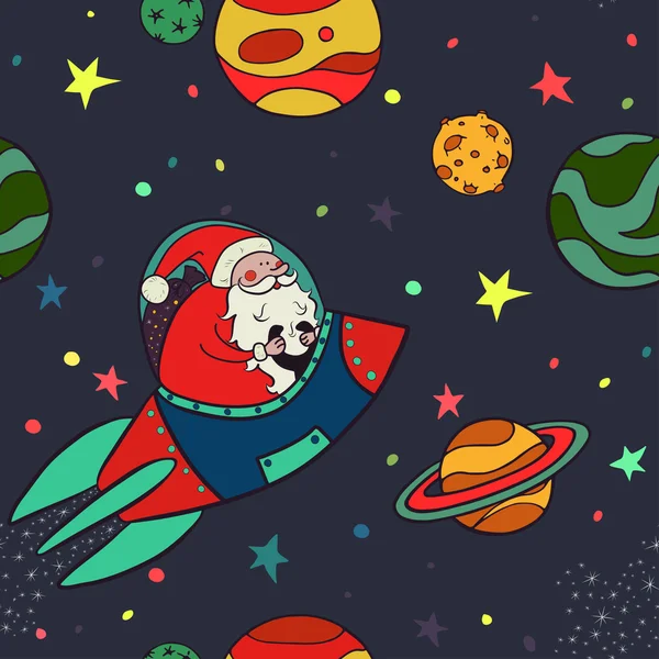 Weihnachtsmann fliegt in Rakete. — Stockvektor