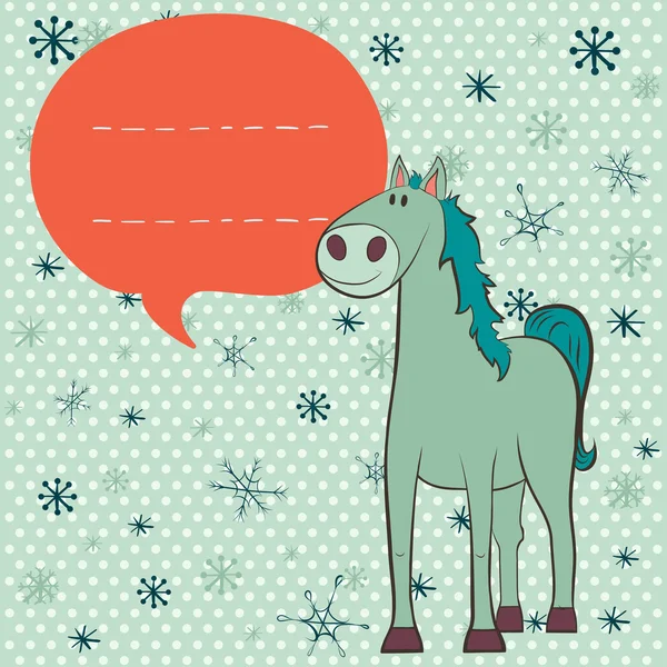 Ευχετήρια κάρτα για το χειμώνα με άλογο κινουμένων σχεδίων — Διανυσματικό Αρχείο