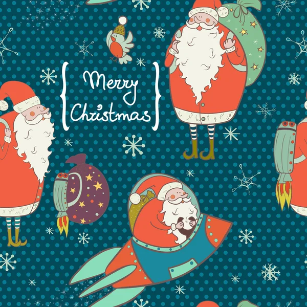 面白い漫画サンタとクリスマスのパターン — ストックベクタ