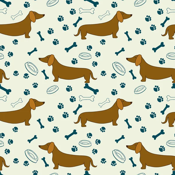 Seamless pattern with cartoon dachshunds — Stock Vector