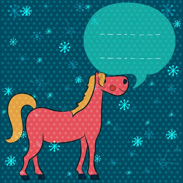 Tarjeta de felicitación de invierno con caballo de dibujos animados — Vector de stock