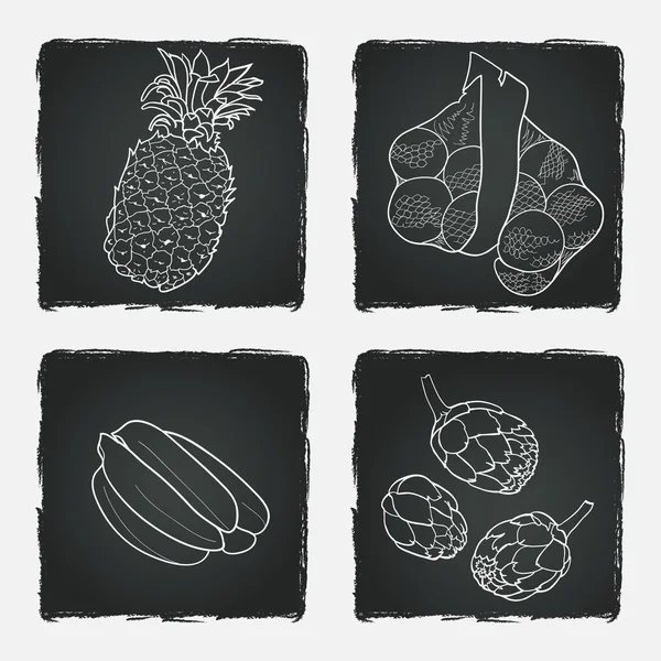 Conjunto de frutas y verduras — Vector de stock