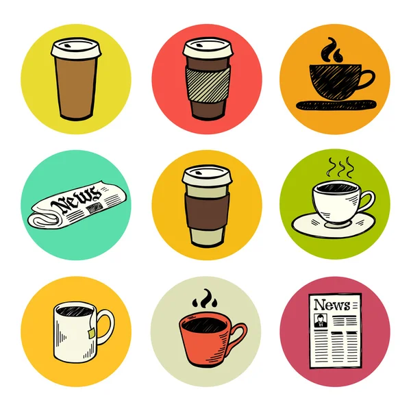 Doodle Kaffeepause-Ikonen — Stockvektor