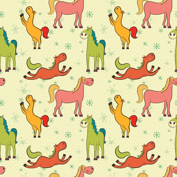 Colorful cartoon horses pattern — Stock Vector