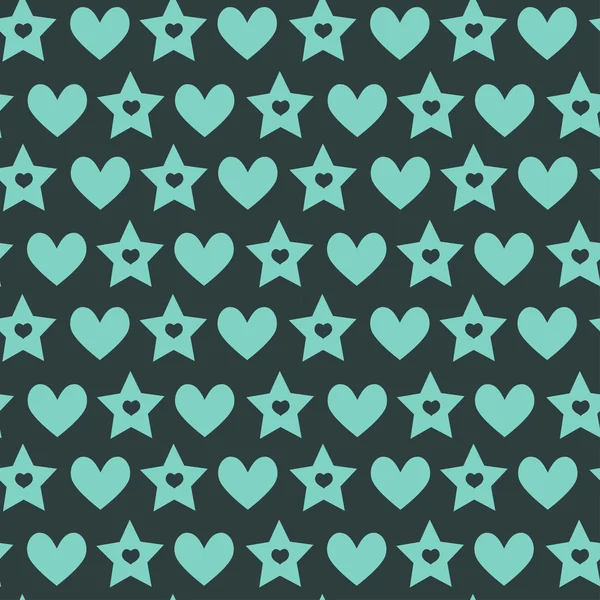 Patrón con corazones verdes y estrellas — Vector de stock