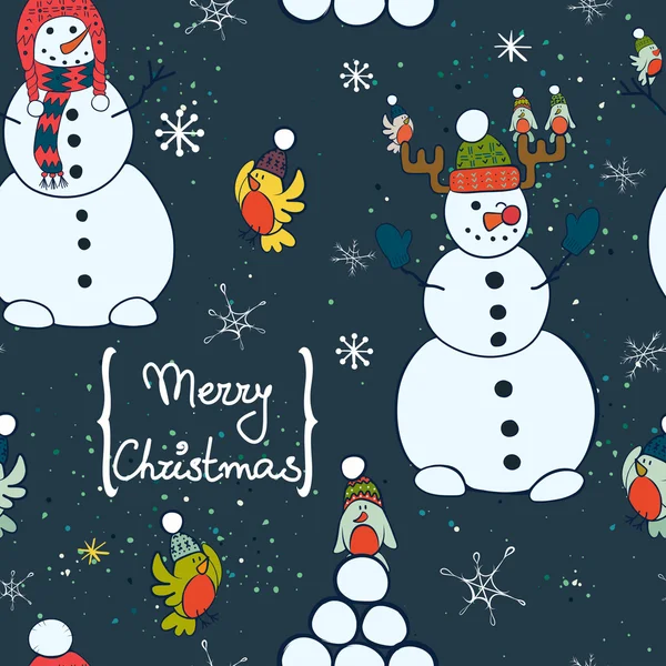 Natal sem costura padrão com bonecos de neve desenhos animados — Vetor de Stock
