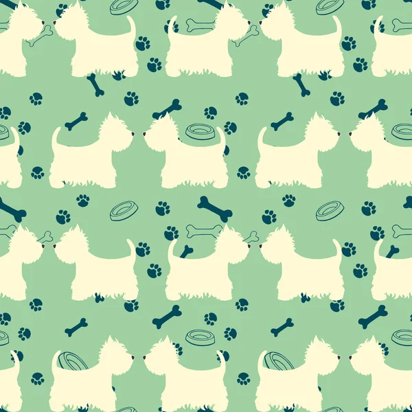 Groene patroon met honden silhouetten — Stockvector