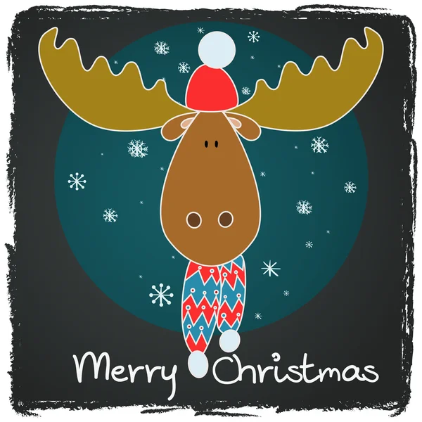 Christmas moose in winter hat and scarf - Stock Illustration. 