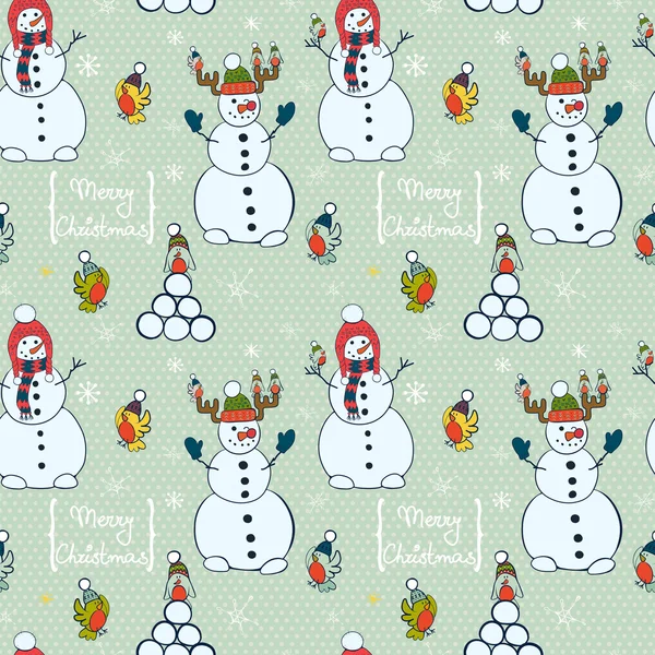 Modèle sans couture de Noël avec des bonhommes de neige dessin animé — Image vectorielle