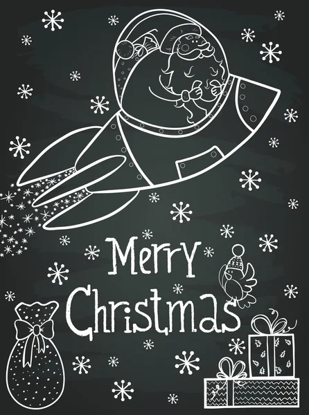 Caricature Santa dans la fusée — Image vectorielle