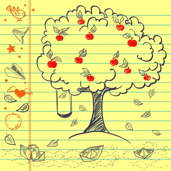 Hand getrokken apple tree sketch — Stockvector