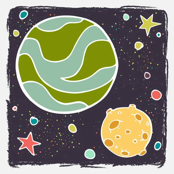 Cartoon Erde, Mond und Sterne. — Stockvektor