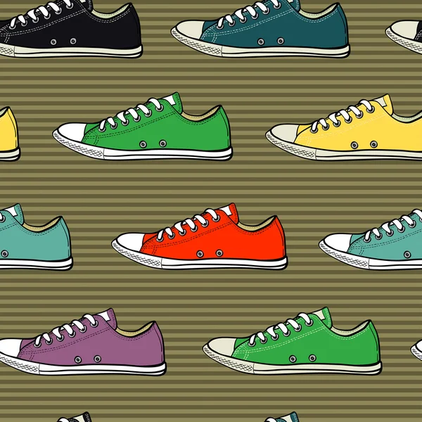 Hand drawn sneakers pattern — Stock Vector