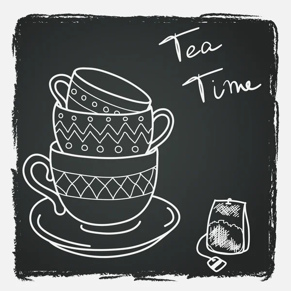 Tazas de té y una bolsa de té — Vector de stock
