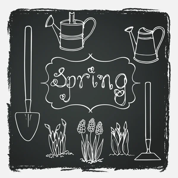 Flores de primavera e ferramentas — Vetor de Stock