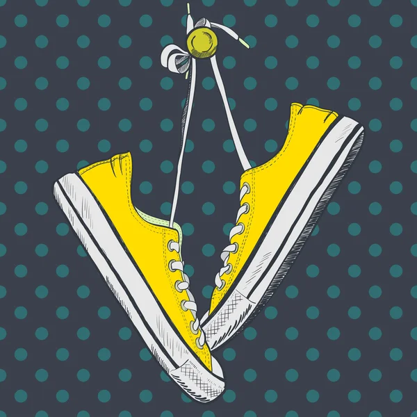 Pair of yellow sneakers — Stock Vector