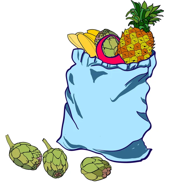 装水果和蔬菜的袋子 — 图库矢量图片