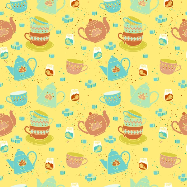 Seamless pattern with tea pots — Stock Vector