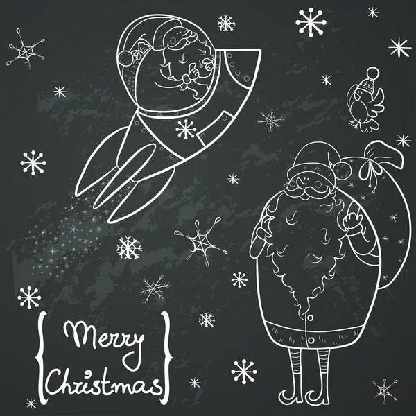 可爱的卡通圣诞老人和鸟集. — 图库矢量图片