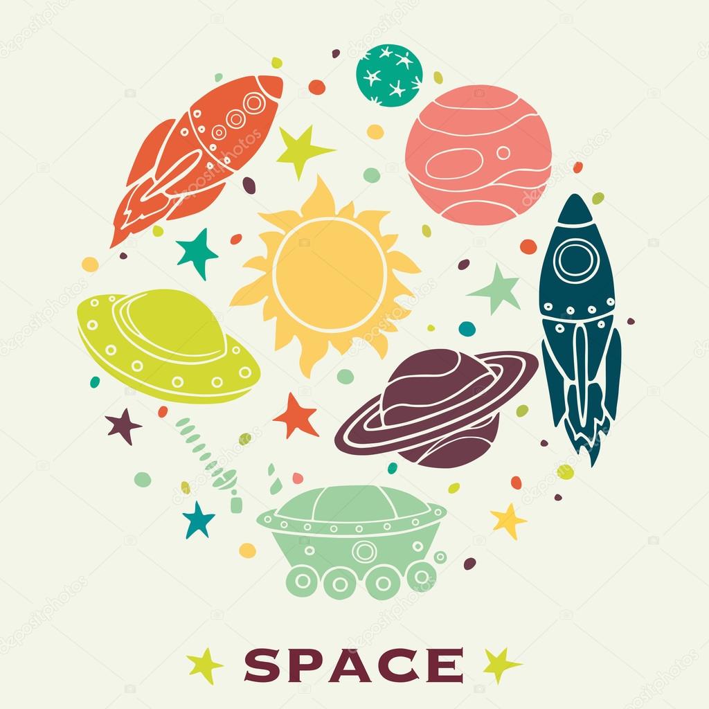 Cartoon space elements in circle