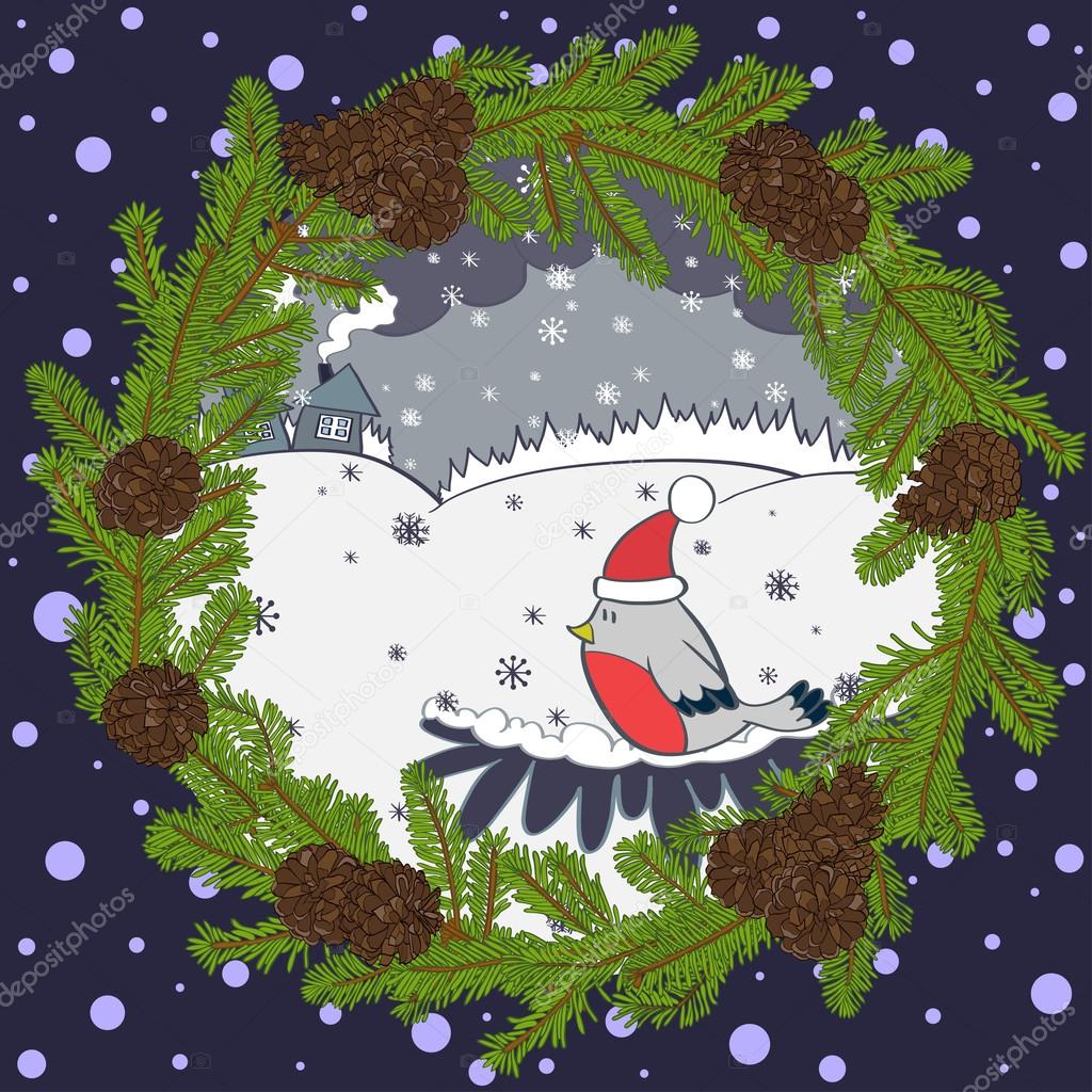 Christmas card with bird