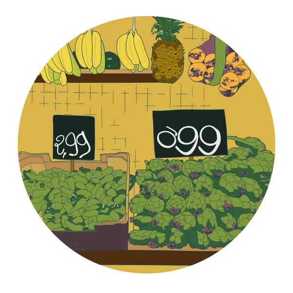Fruits et légumes au marché fermier — Image vectorielle