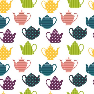 pattern with colorful coffee and teapots