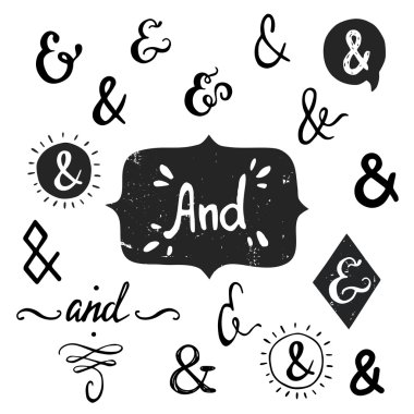 Set of hand drawn 'And' words clipart