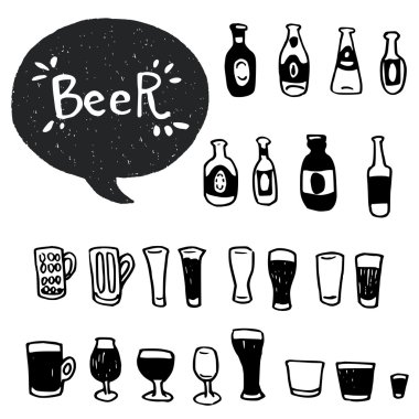 doodle beer bottles and glasses.
