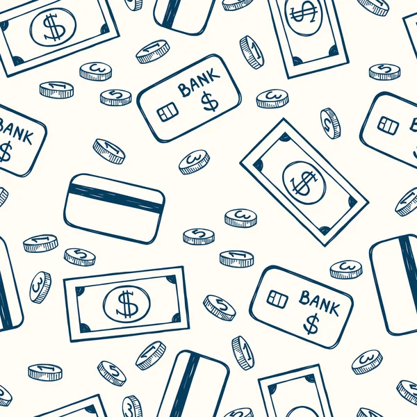 pattern with coins, dollars and credit cards