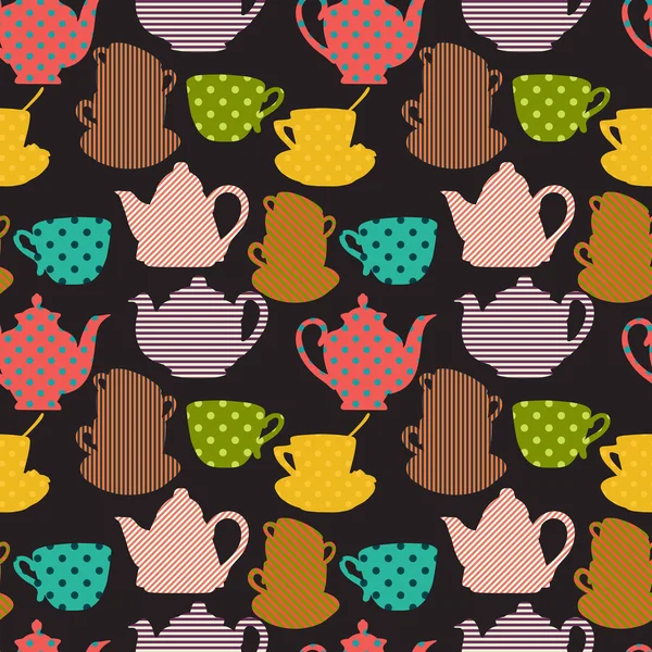 Seamless pattern with cups and teapot — Stock Vector