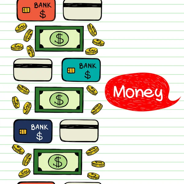 Modèle avec pièces, dollars et cartes de crédit — Image vectorielle