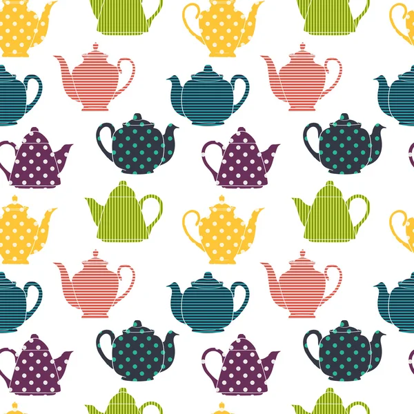 Pattern with colorful coffee and teapots — 스톡 벡터