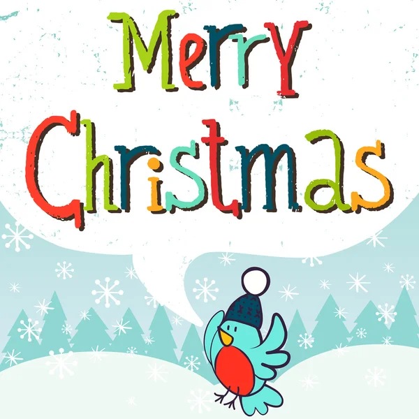 Christmas greeting card with cartoon bird — ストックベクタ